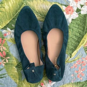 Yosi Samra Teal Suede Pointed-Toe Ballet Flats